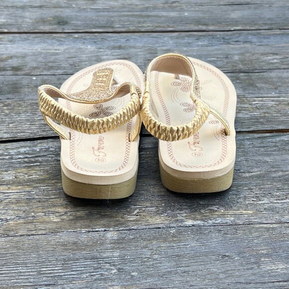 Forever Thong Sandals Gold Rhinestones 6 1/2 - Picture 5 of 11